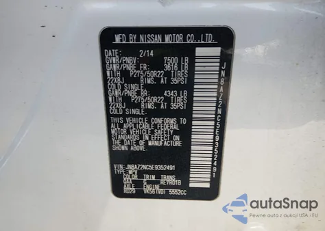 2014 Infiniti Qx80 from USA, damaged, VIN JN8AZ2NC5E9352491